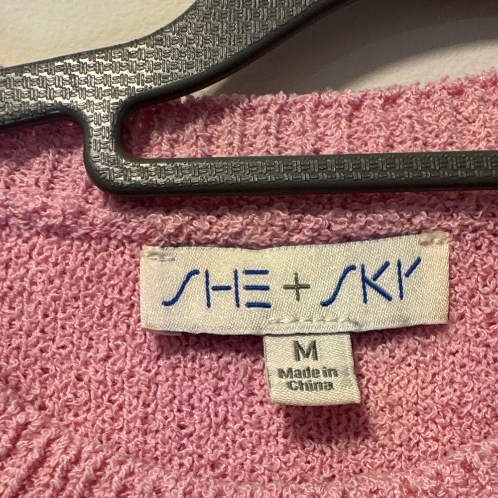 She + Sky Pink Beaded Bow Short Sleeve Sweater - Picture 4 of 6